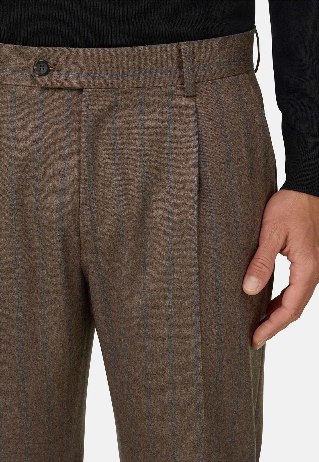 Suit Pinstripe Wool Flannel, Brown, hi-res, 4