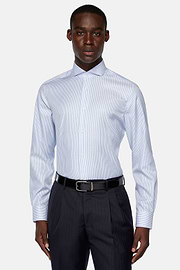 Camicia A Righe In Twill Di Cotone Slim Fit, Azzurro, hi-res