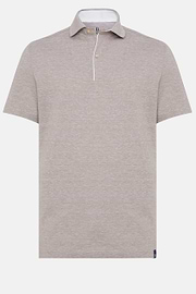 Cotton/Linen Piqué Polo Shirt, Beige, hi-res