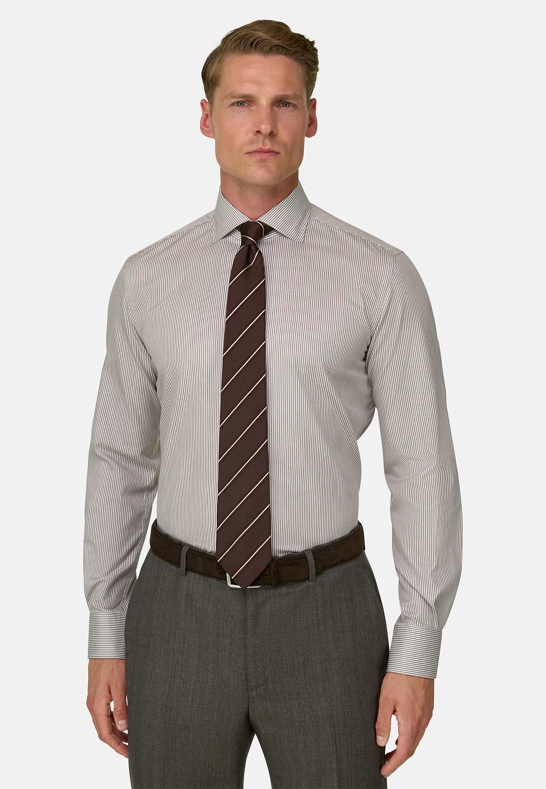 Overhemd Gestreept van Katoen Regular Fit, Brown, hi-res, 1