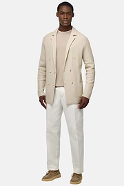 Double-Breasted Knitted Jacket in Cotton Crêpe, Sand, hi-res