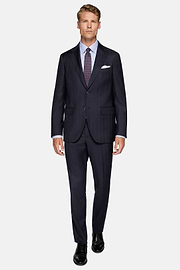 Navy Blue Pinstripe Suit In Pure Wool, Navy blue, hi-res