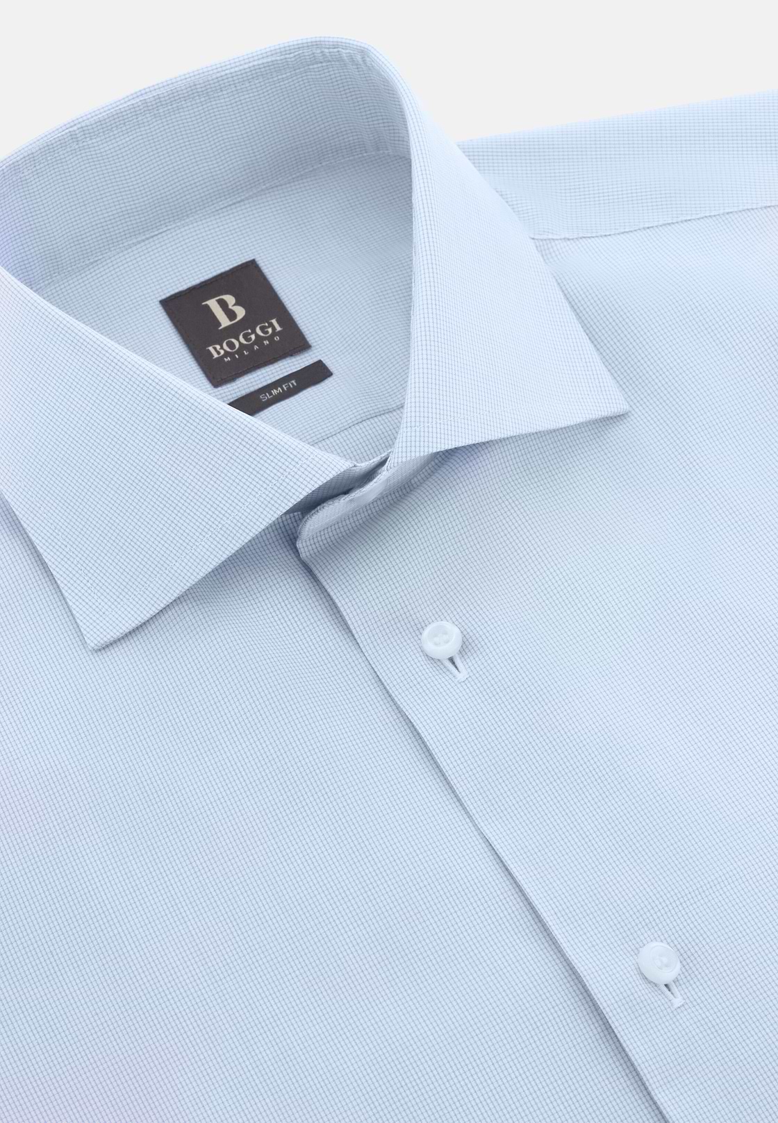 Camicia In Cotone Slim Fit, Azzurro, hi-res, 5