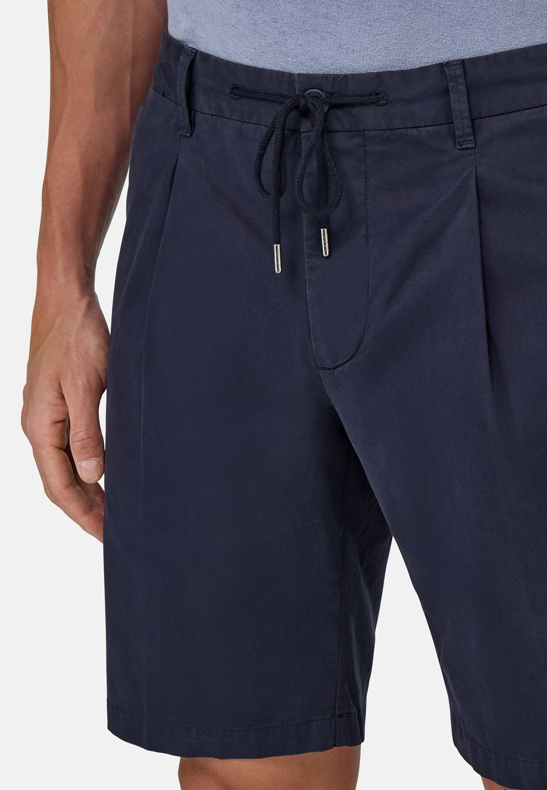 Stretch Cotton Summer Bermuda Shorts, Navy blue, hi-res