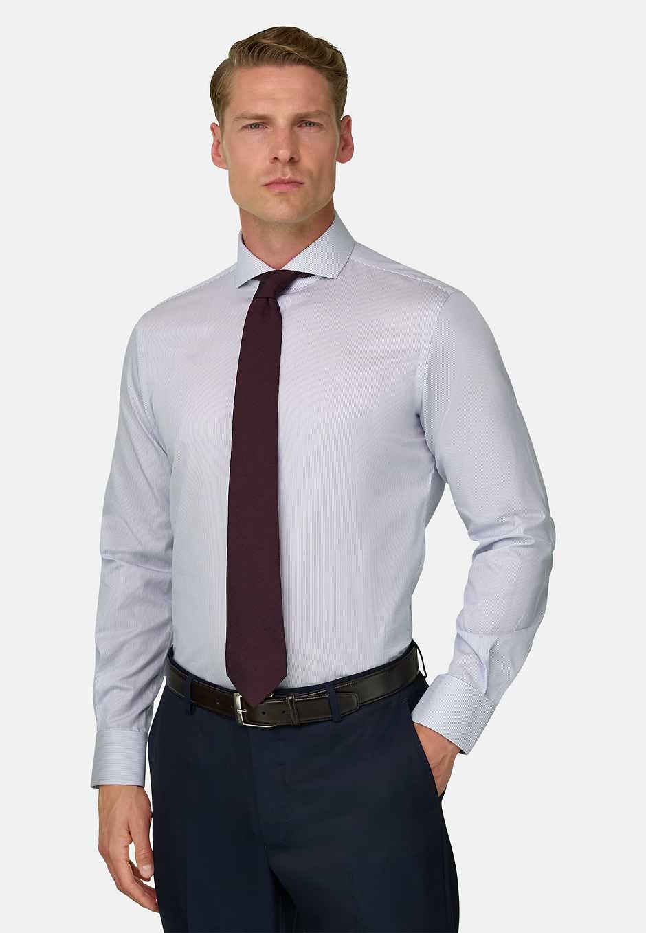 Shirt Striped Cotton Slim Fit, Light Blue, hi-res