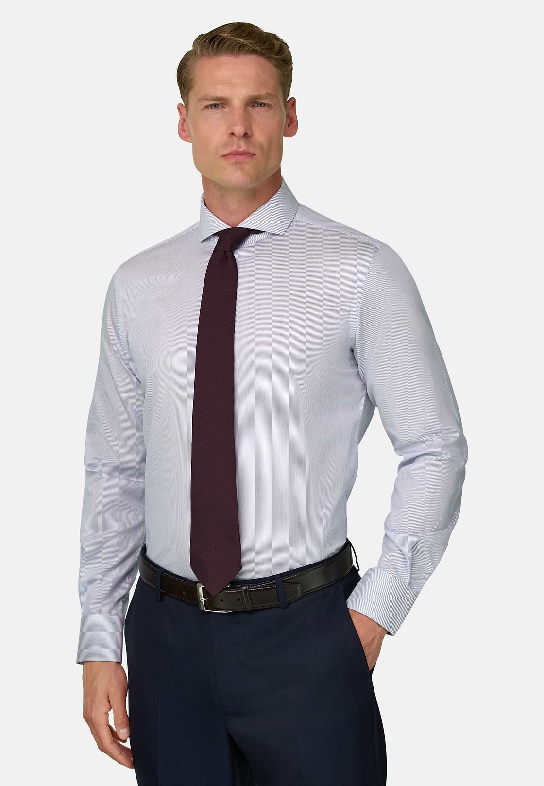 Shirt Striped Cotton Slim Fit, Light Blue, hi-res, 1