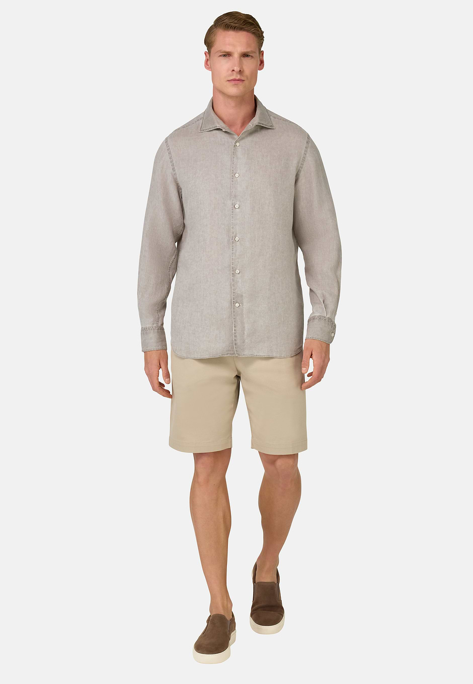 Regular Fit Linen Shirt, Taupe, hi-res