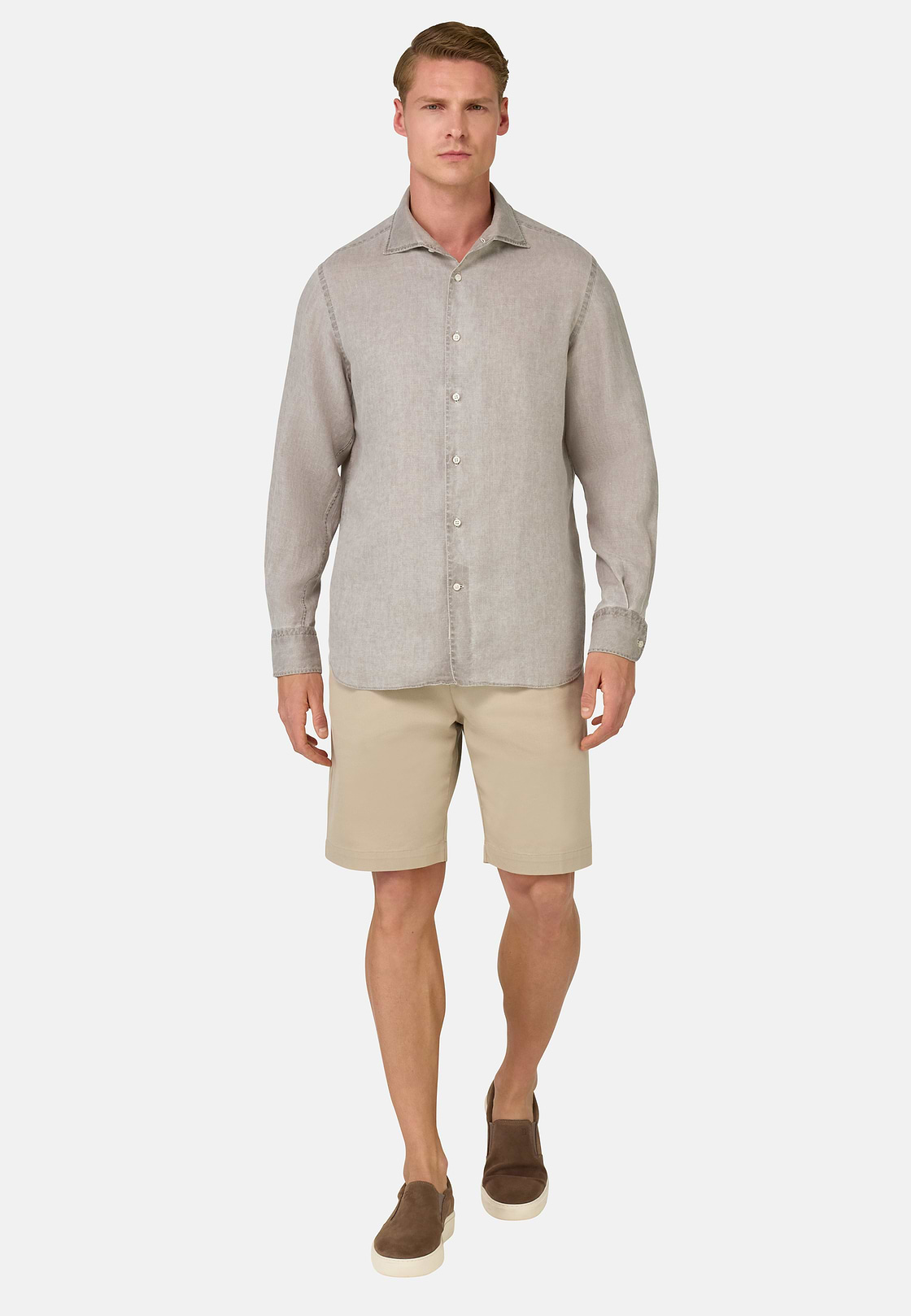 Regular Fit Linen Shirt, Taupe, hi-res