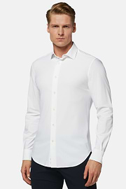 Weißes Slim Fit Hemd Aus Stretch Nylon, Weiß, thumb, 1