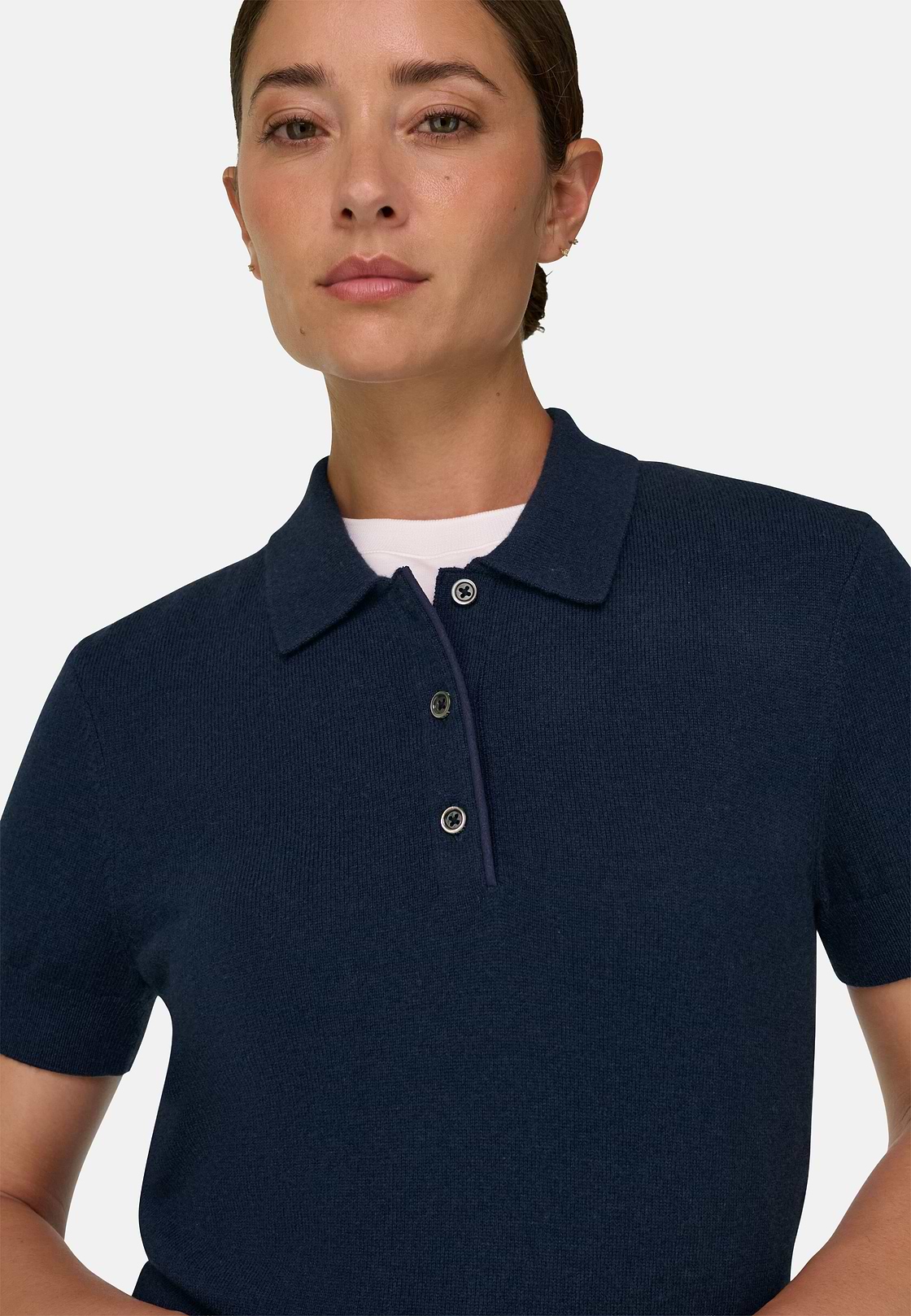 Polo in Knitted Fabric Wool Cashmere, DARK NAVY, hi-res, 3