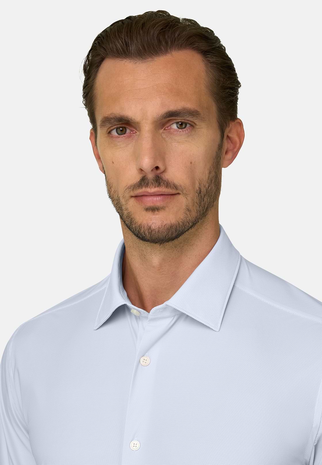 Shirt Micro Patterned Nylon Stretch Slim Fit B Tech, Light Blue, hi-res, 4