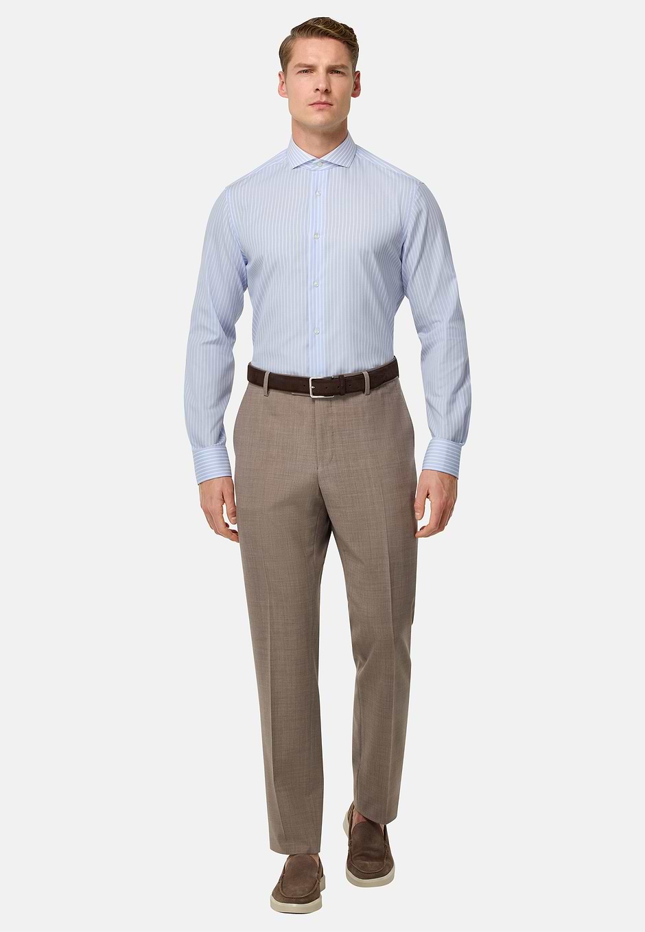 Camisa De Rayas De Algodón Slim Fit, Azul claro, hi-res
