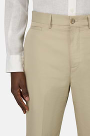 Pantaloni In Cotone Lino Elasticizzato, Sabbia, hi-res