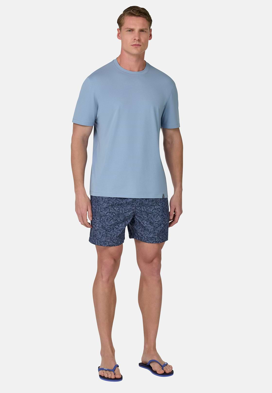 T-Shirt In Stretch Supima Cotton, Indigo, hi-res