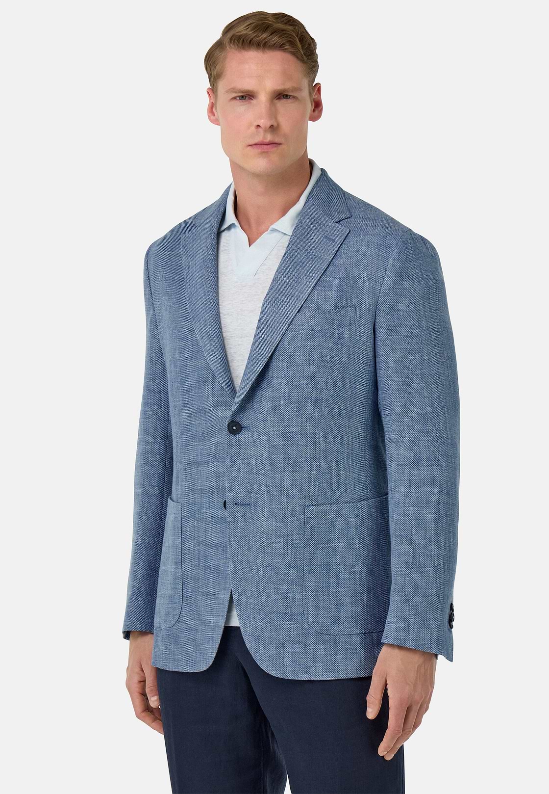 Linen and Wool Jacket, Light Blue, hi-res
