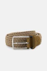 Woven Stretch Viscose Blend Belt, Biscuit, thumb, 1