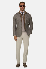 Blazer Houndstooth Wool Flannel, Taupe, thumb, 2