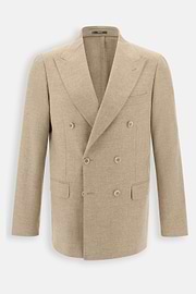Blazer Double-Breasted in Wool Cashmere, Beige, thumb, 6