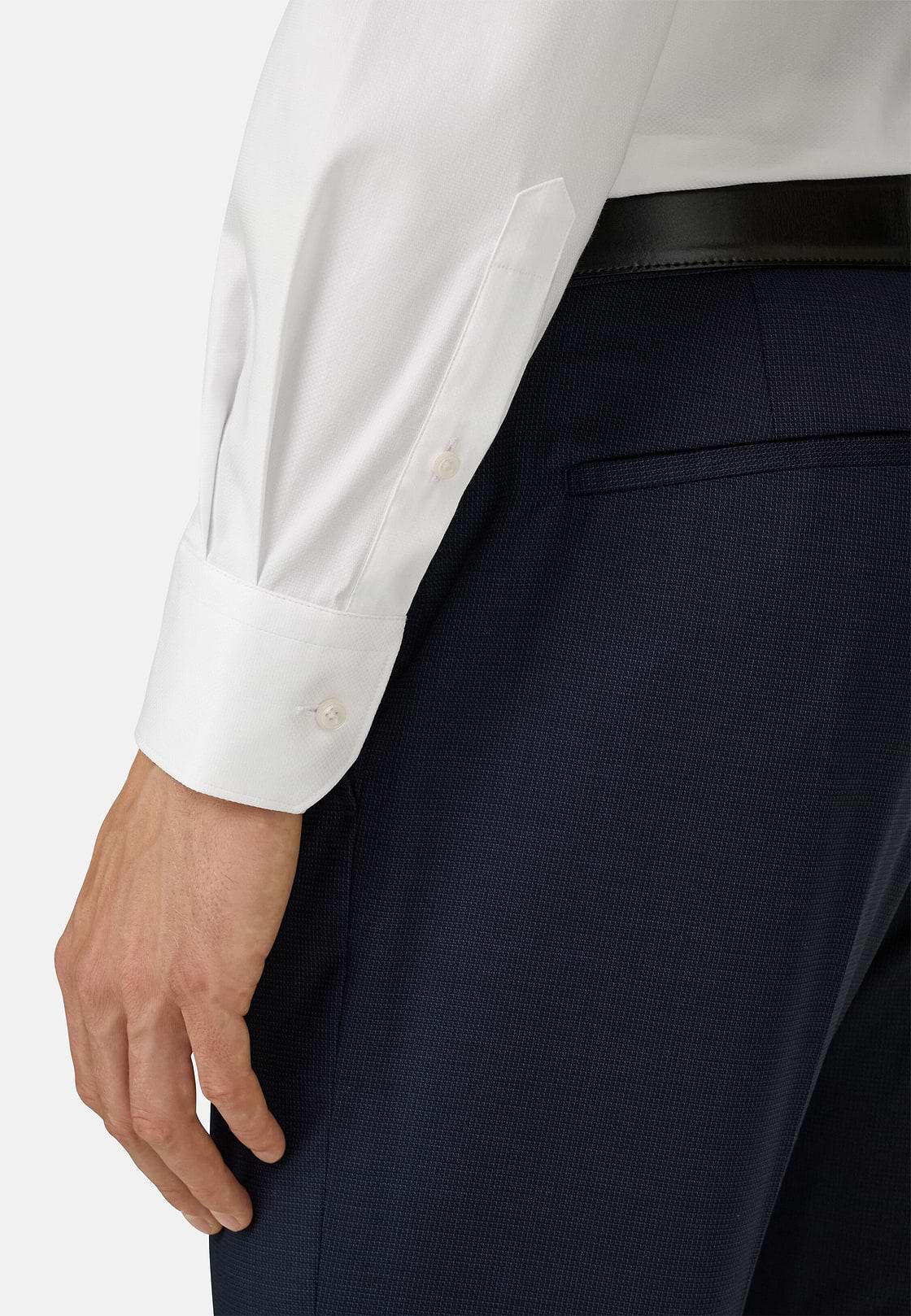 Overhemd Dobby Katoen Nylon Stretch Slim Fit, White, hi-res, 4