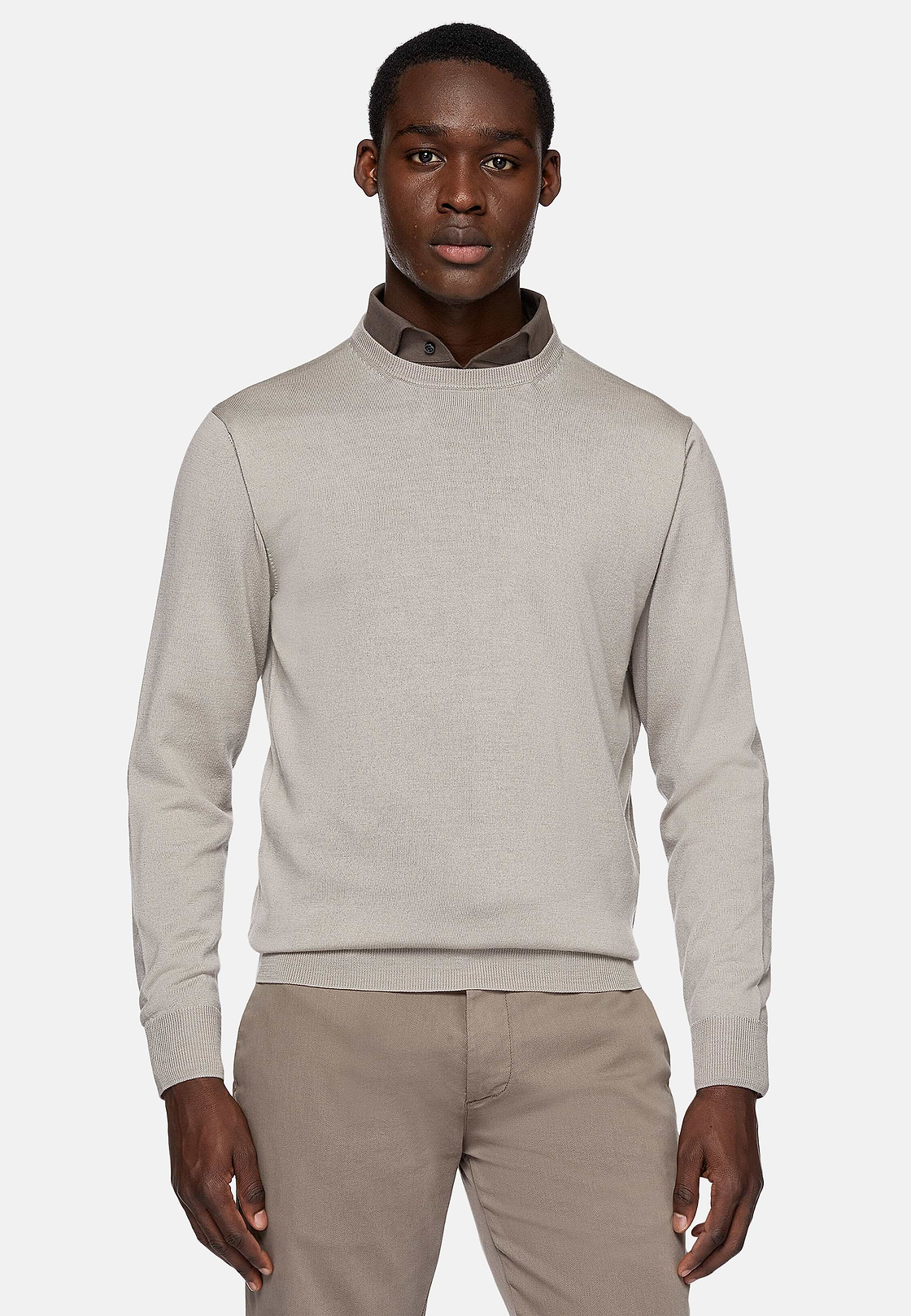 Sand Merino Wool Crew Neck Jumper, Sand, hi-res