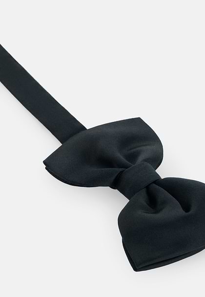 Black Knotted Silk Bow Tie, Black, hi-res