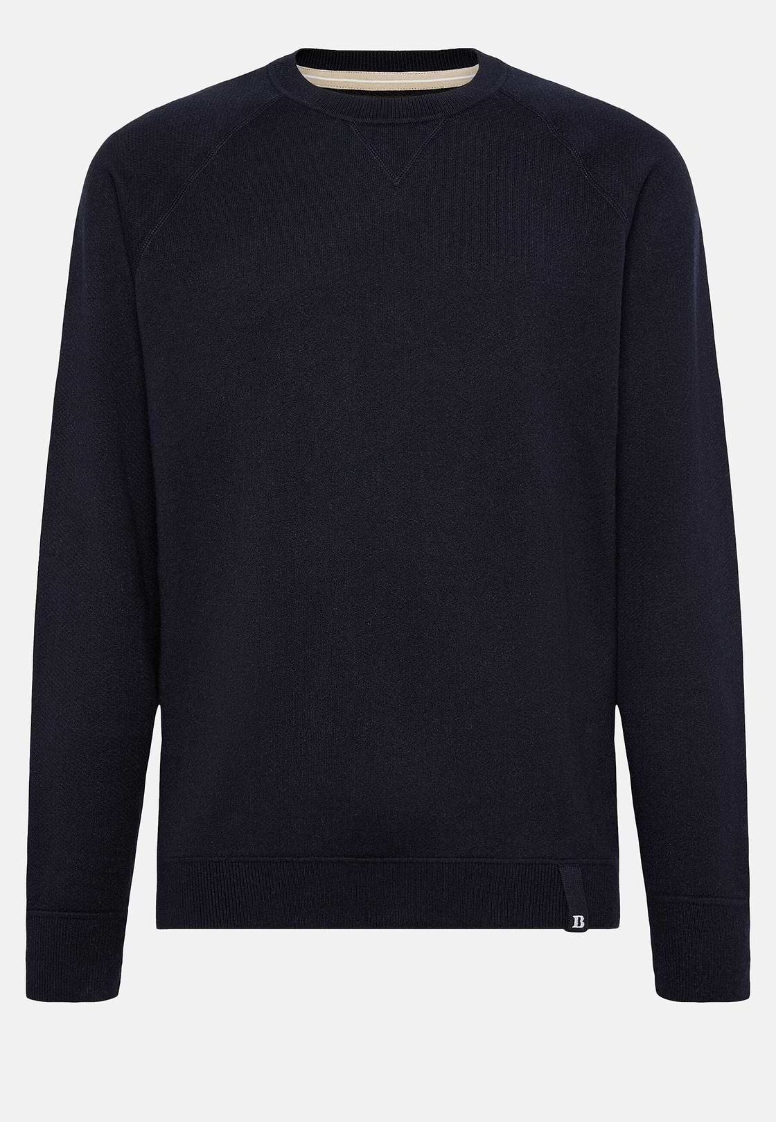 Navy Crew Neck Jumper in Cotton, Silk and Cashmere, Navy blue, hi-res