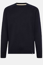 Navy Crew Neck Jumper in Cotton, Silk and Cashmere, Navy blue, hi-res