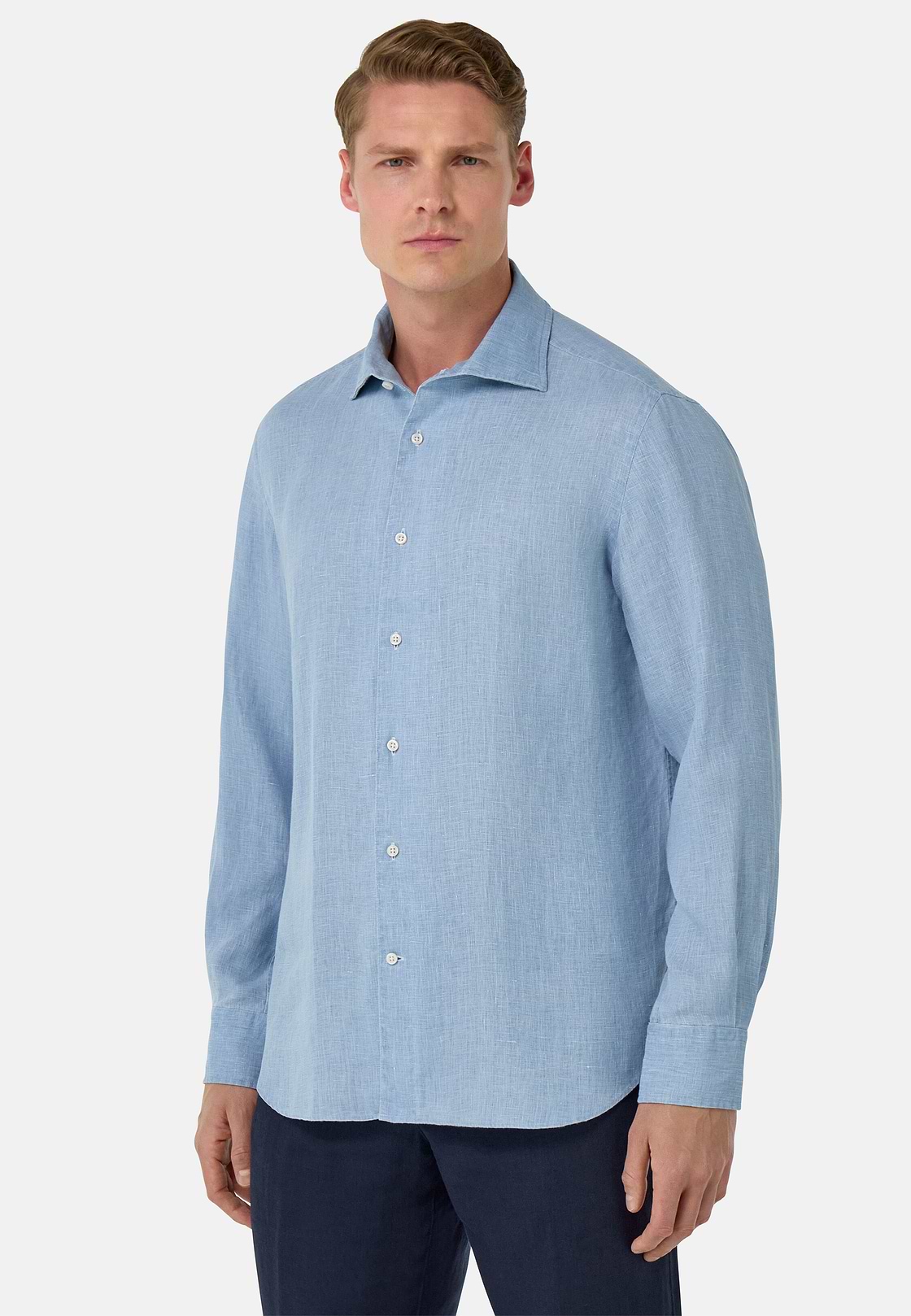 Regular Fit Linen Shirt, Indigo, hi-res