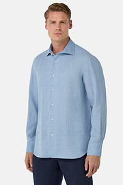Regular Fit Linen Shirt, Indigo, hi-res