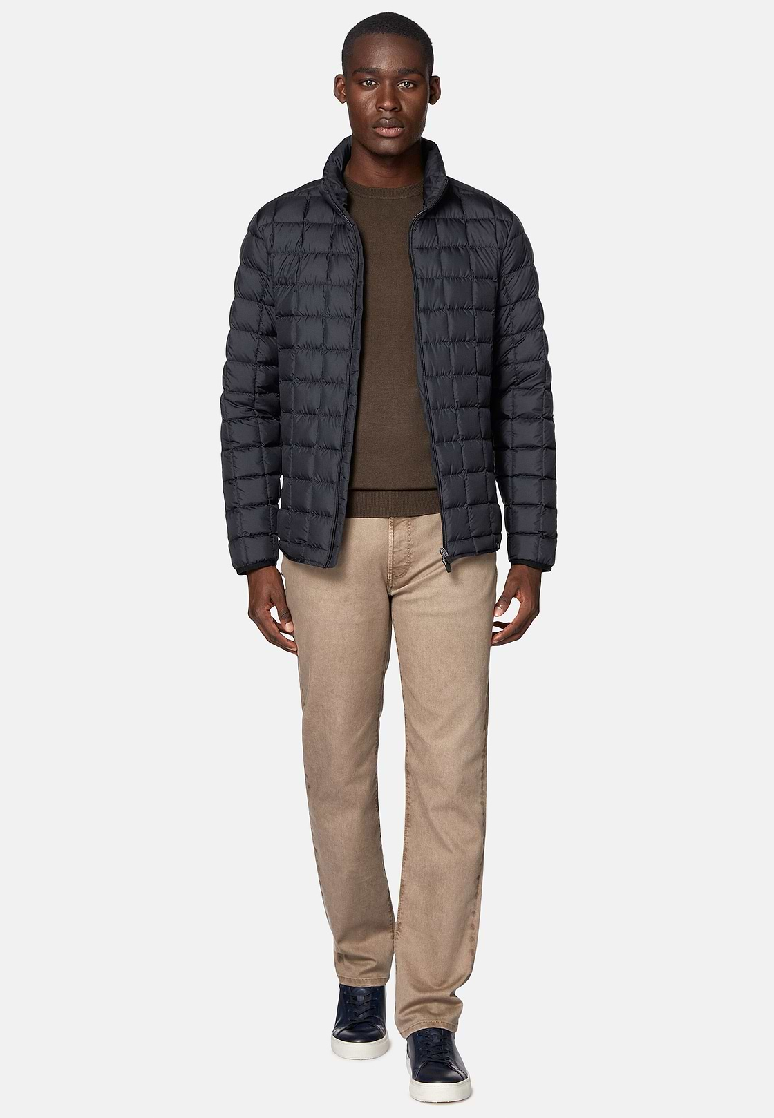 Bomber Jacket In Technical Fabric With Goose Down, Navy blue, hi-res