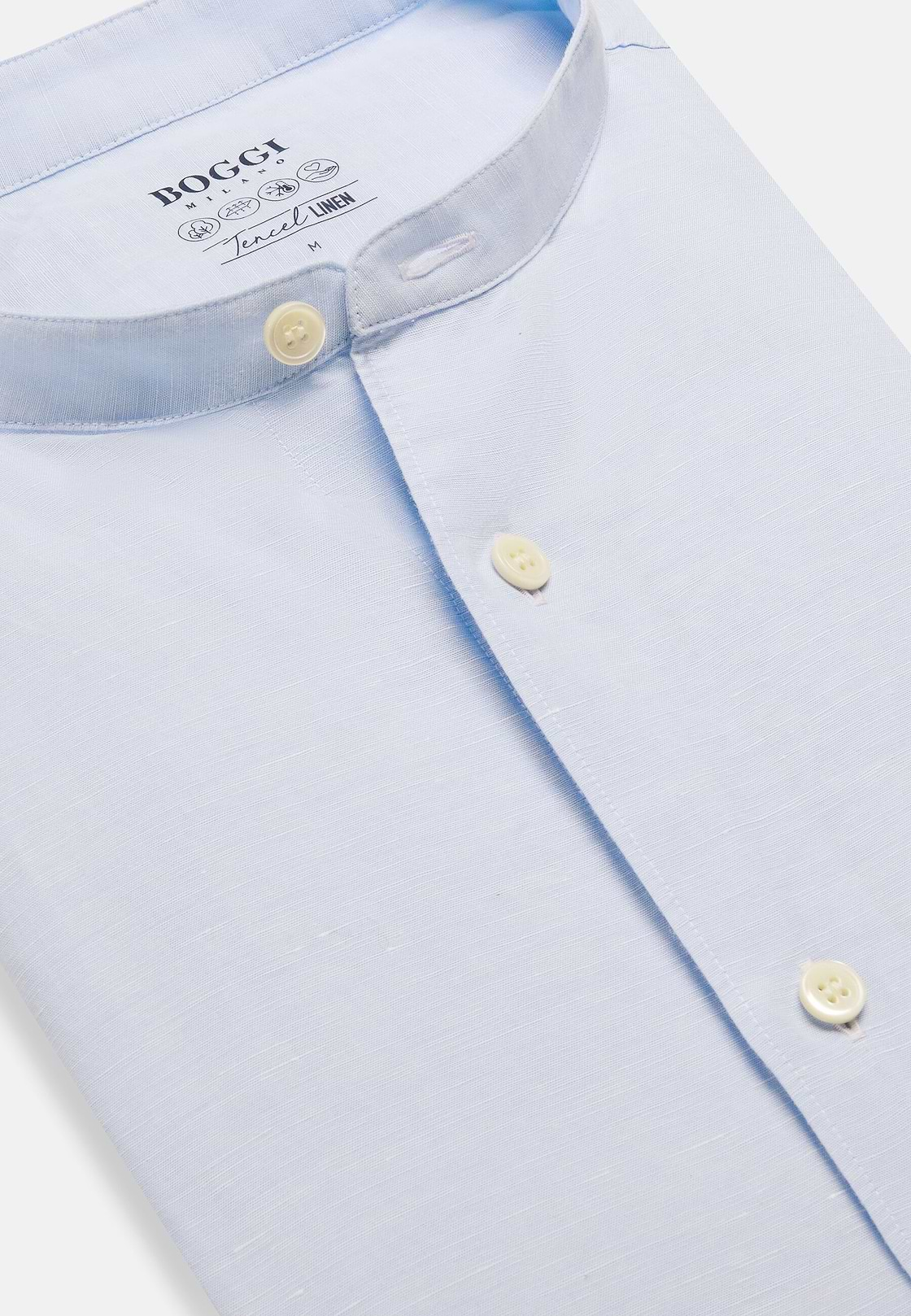 Regular Fit Sky Blue Tencel Linen Shirt, Light Blue, hi-res