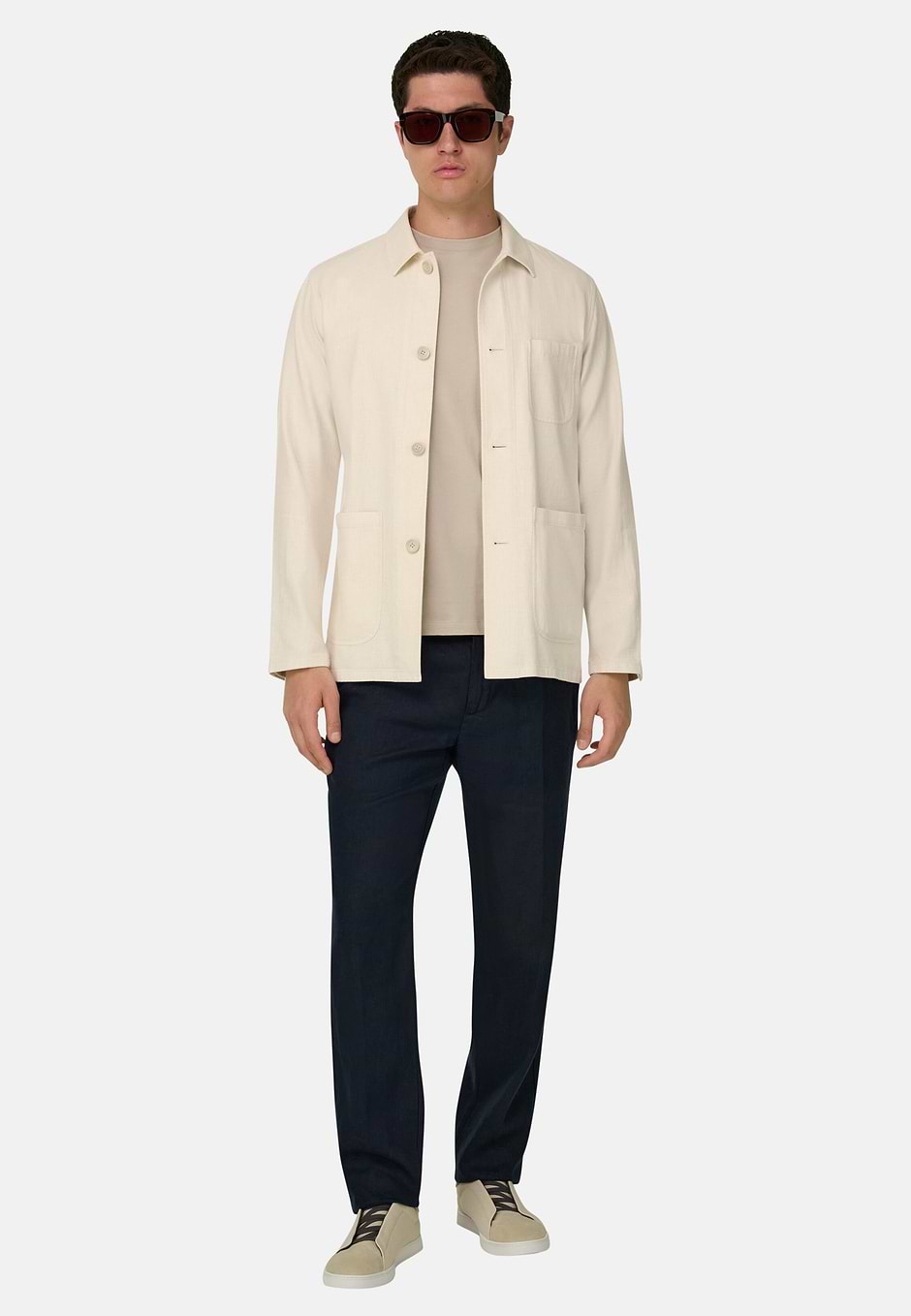 Micro Fancy Cotton Linen Shirt Jacket, Sand, hi-res