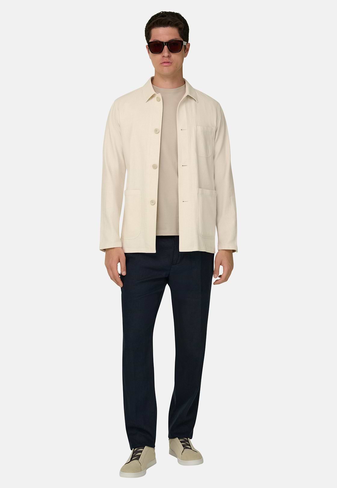 Giacca Camicia In Cotone Lino, Sabbia, hi-res, 2