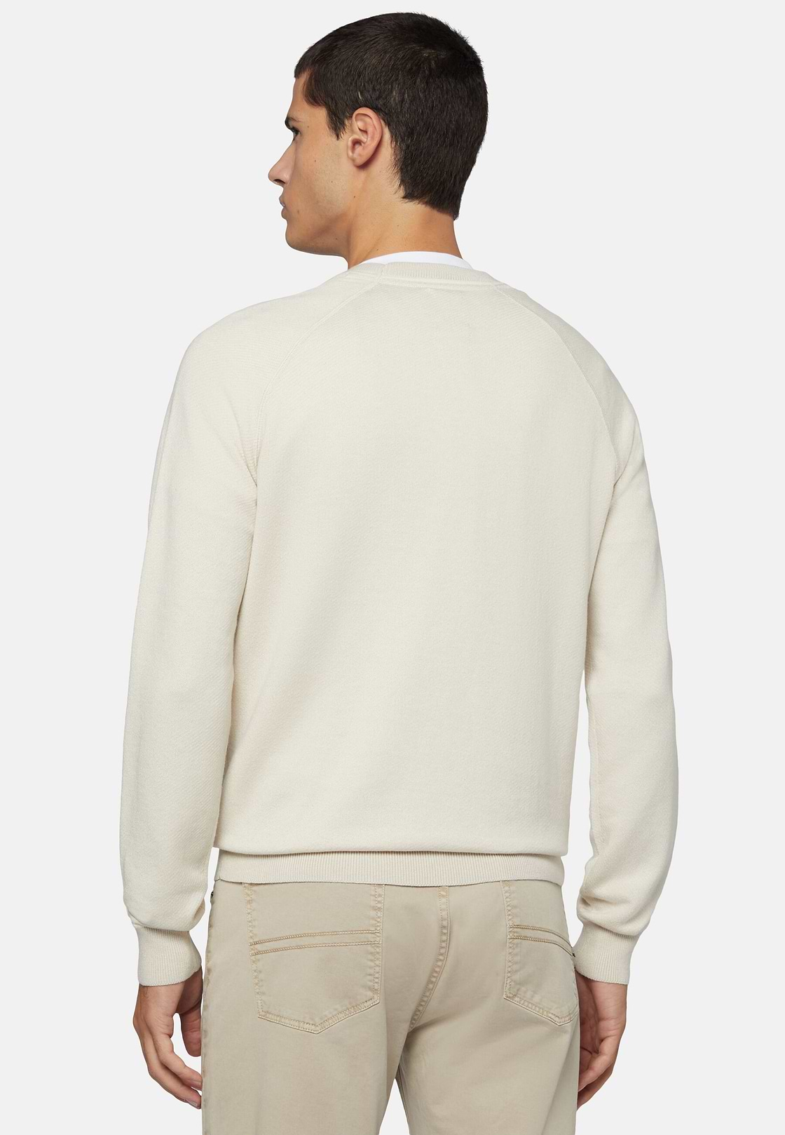 Sand Crew Neck Jumper in Cotton, Silk and Cashmere, Sand, hi-res