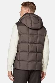 Down-Filled Flannel Gilet With Hood, Brown, hi-res