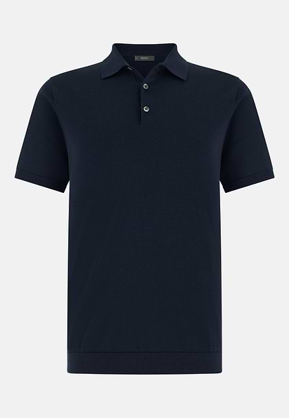 Gestricktes Poloshirt Aus Baumwolle Und Seide, Navy blau, hi-res