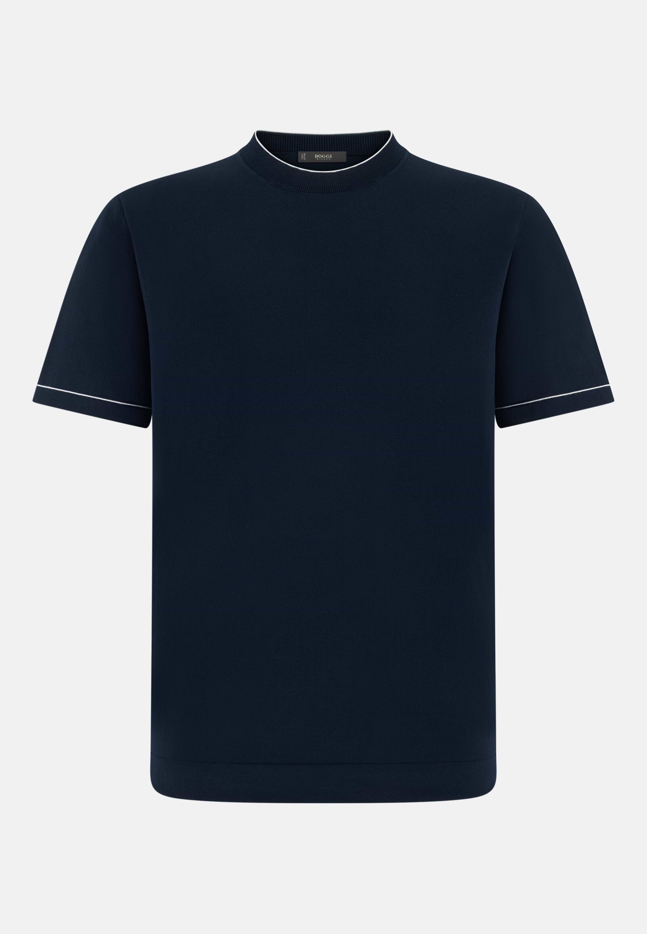 Men's Cotton Crêpe Knit T-Shirt, Navy blue | Boggi Milano