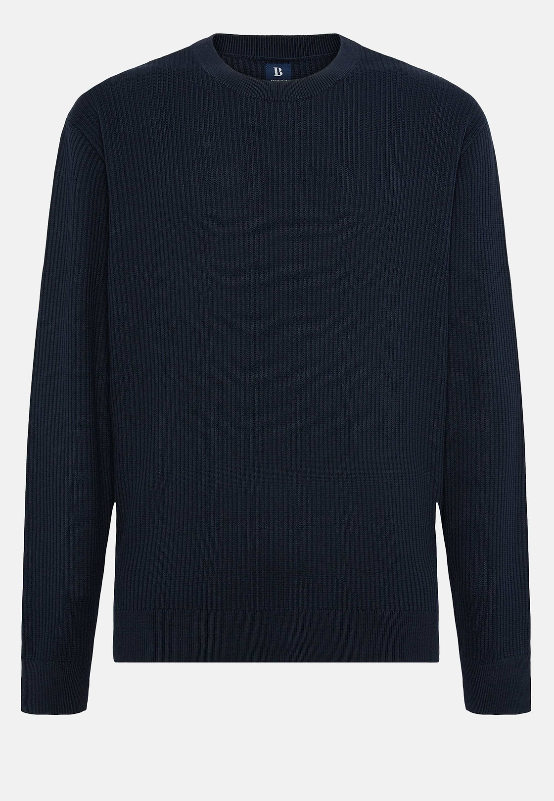 Navy Crew Neck Jumper In Cotton, Navy blue, hi-res