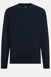 Navy Crew Neck Jumper In Cotton, Navy blue, hi-res