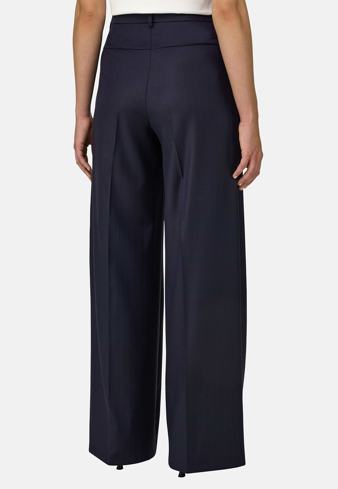 Pinstripe Wool Trousers Double Pleat, Navy blue, hi-res, 4