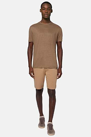 T-Shirt in Stretch Linen Jersey, Brown, hi-res