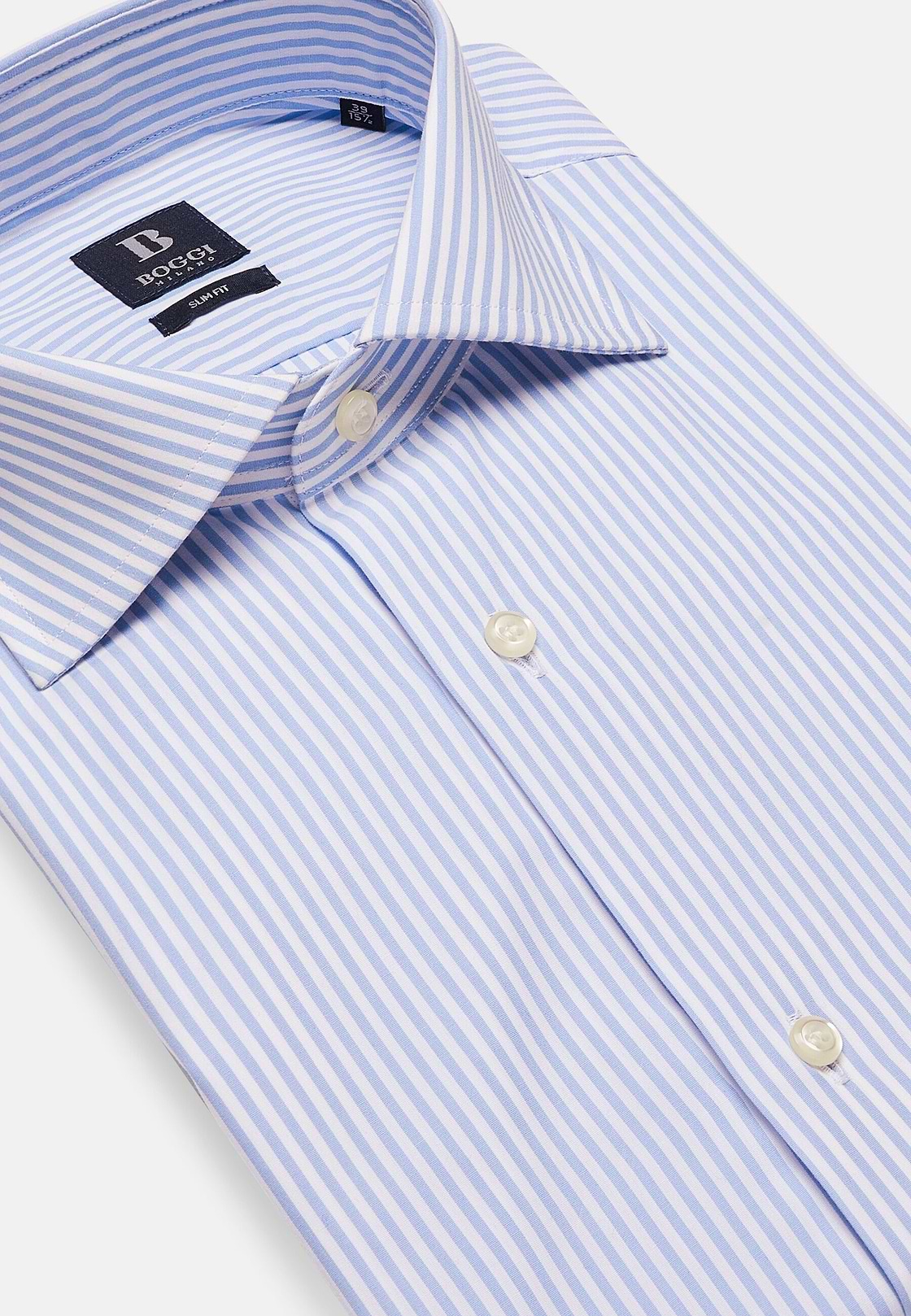 Chemise À Rayures Bleu Ciel En Coton Dobby Slim Fit, Bleu clair, hi-res