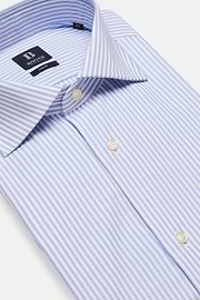 Camicia A Righe Azzurre In Cotone Dobby Slim Fit, Azzurro, hi-res