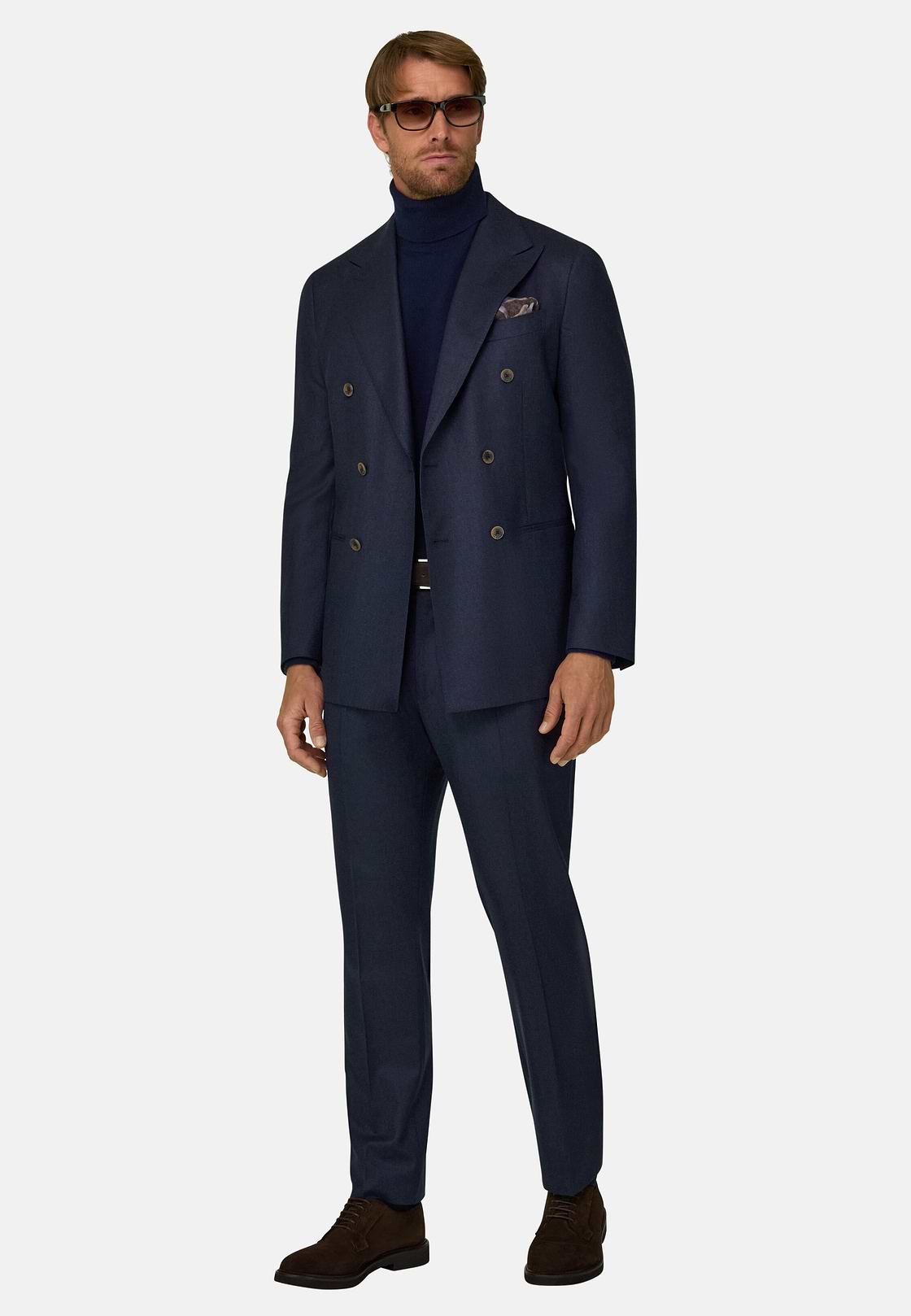 Suit Double-Breasted Patterned Wool Flannel, Navy blue, hi-res, 2