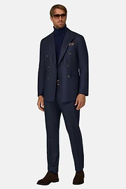 Suit Double-Breasted Patterned Wool Flannel, Navy blue, thumb, 2