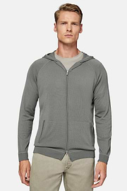 Green Merino Wool Full Zip Hoodie, Green, hi-res