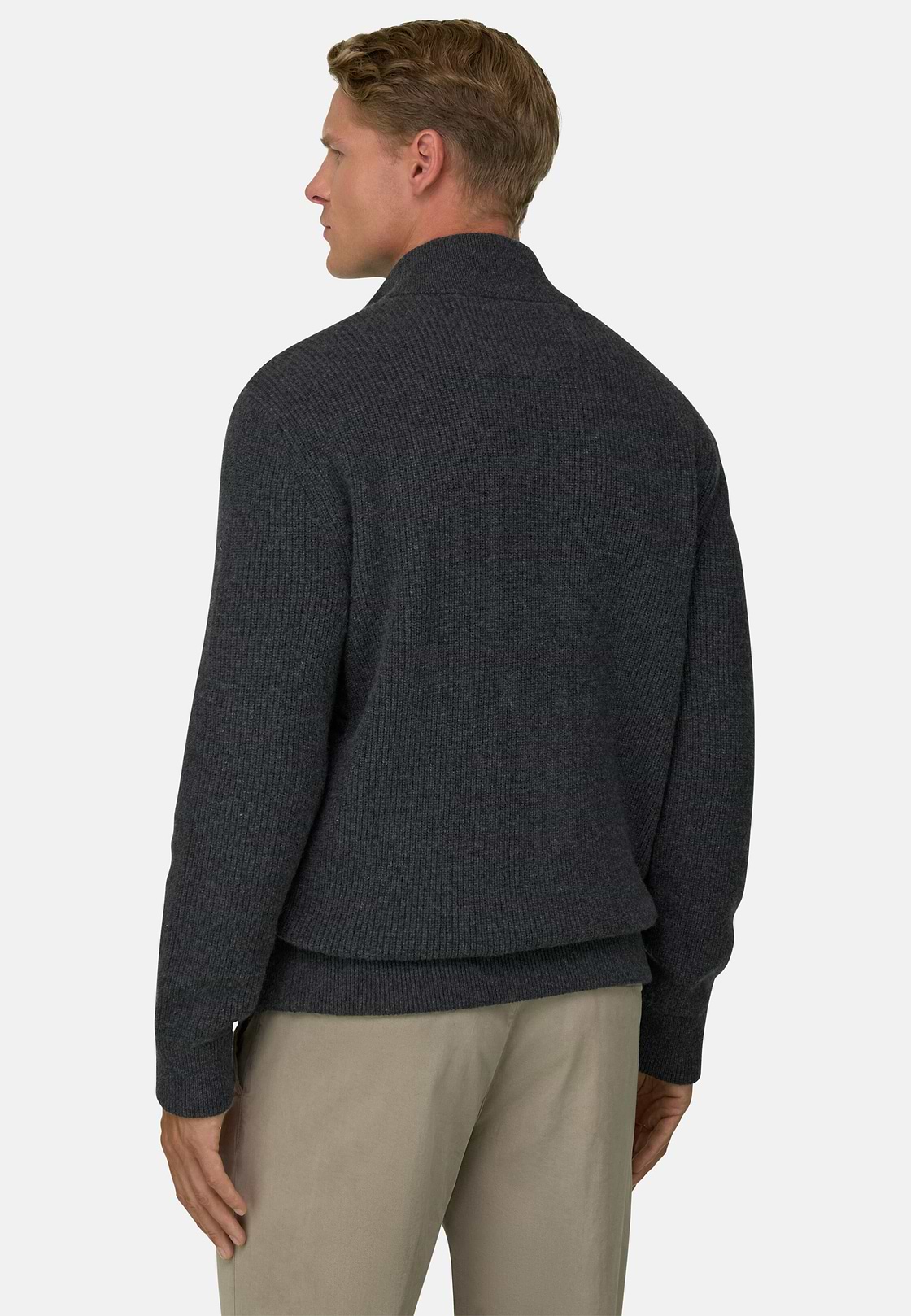 Full-Zip Jumper in Cashmere Blend, Charcoal, hi-res, 4