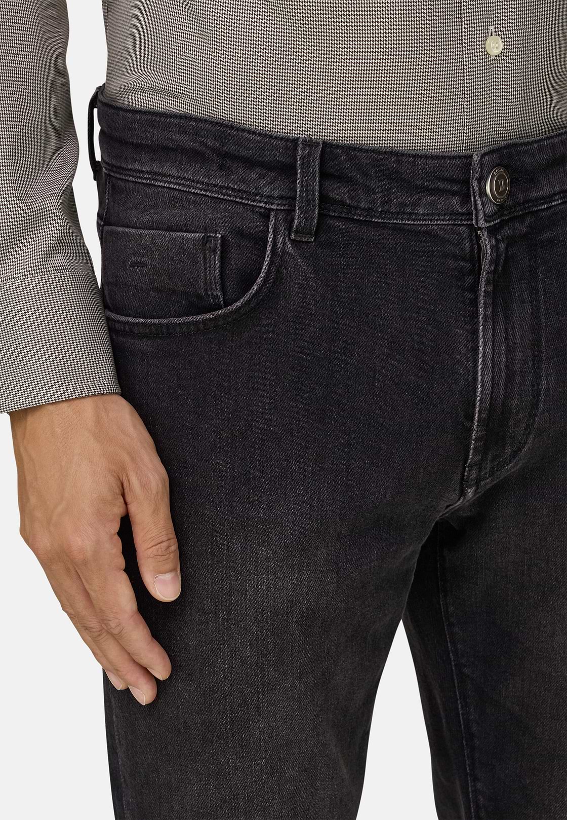 Jeans in Denim Elasticizzato Nero, Nero, hi-res, 3