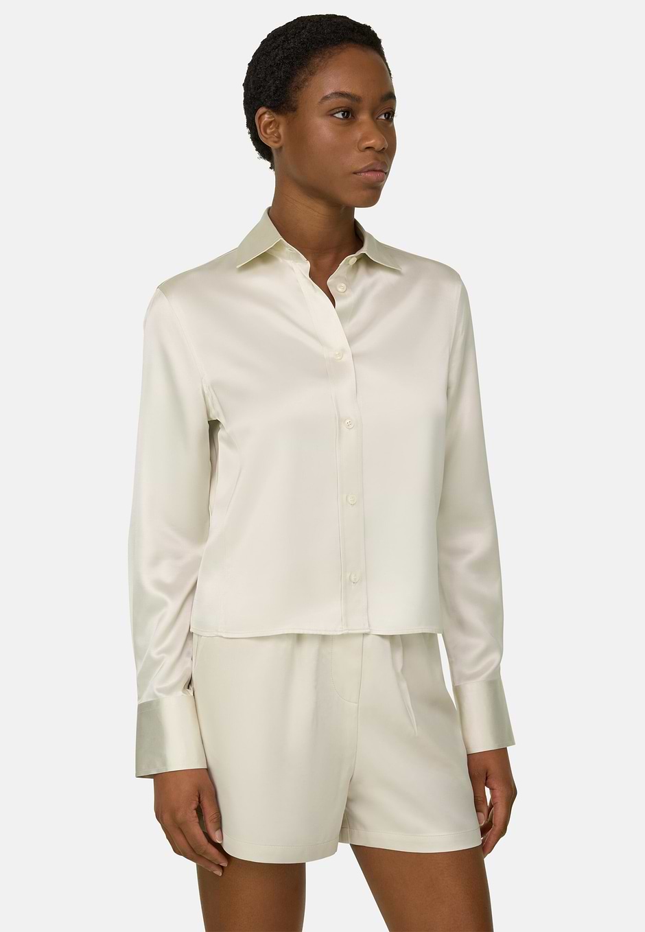 Hemd Aus Satin Regular Fit, Creme, hi-res