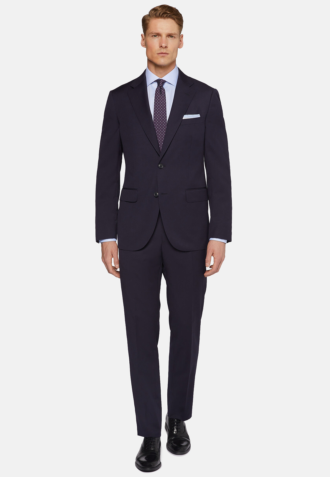 Strecth Wool Suit Style Firenze, Navy blue, hi-res